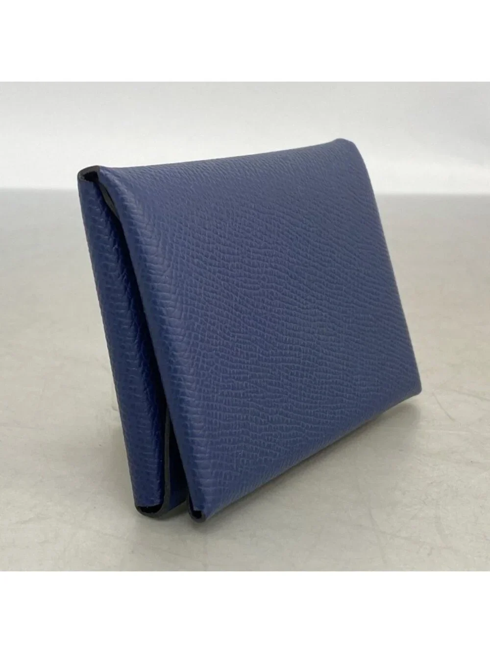 Hermes Card Case Calvi Duo Veau Epsom Blue Navy Silver